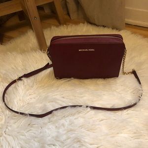 Michael Kors Jet Set Burgundy Leather Crossbody